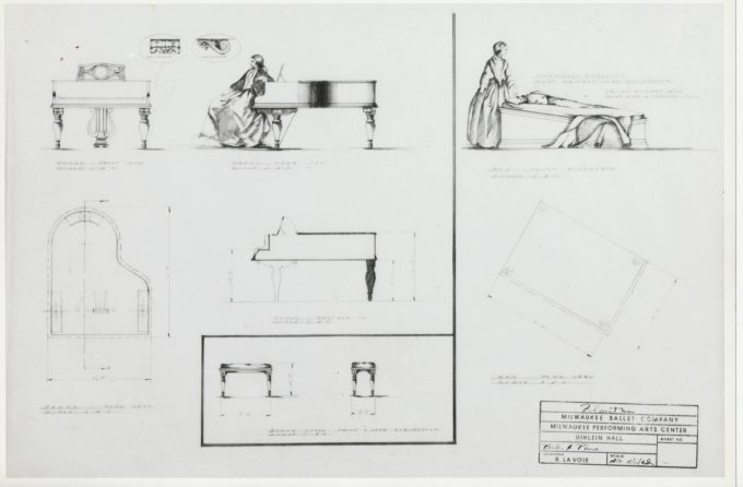 Design of the piano, piano stool, and bed
